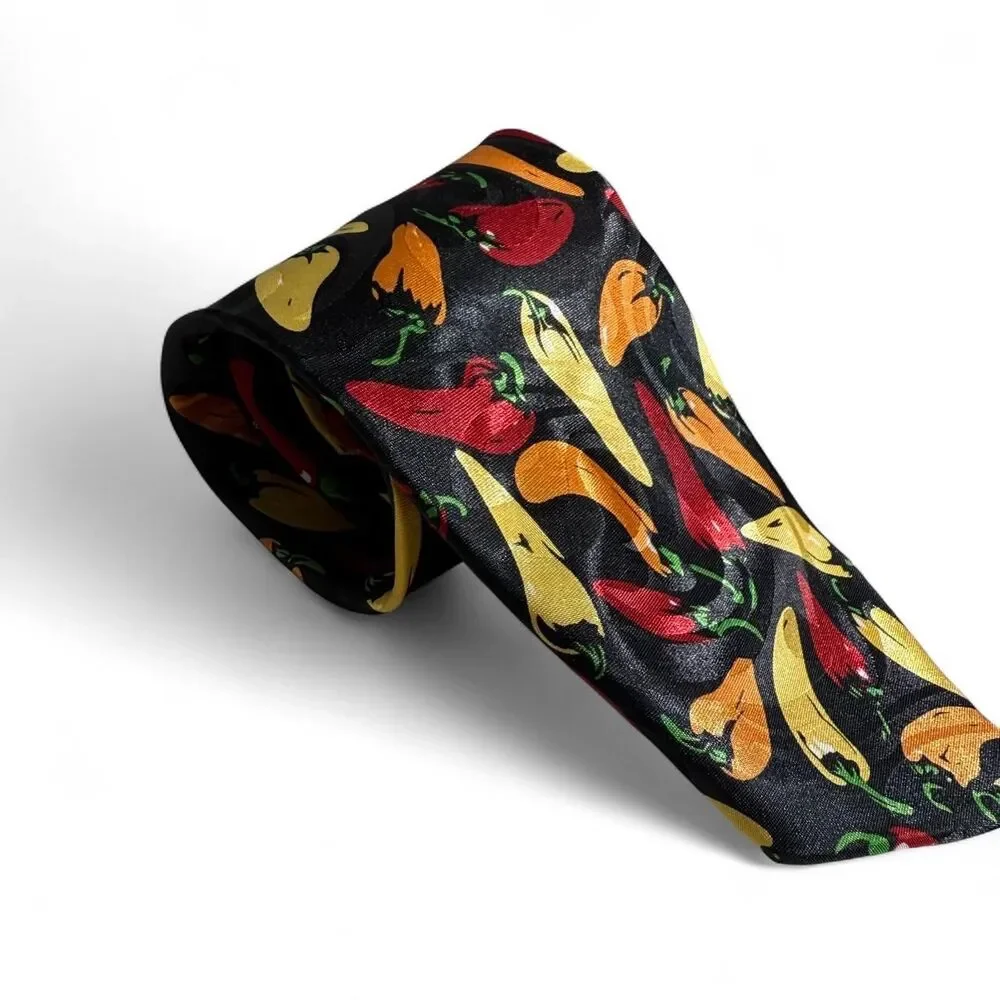 Beverly Hills Polo Club Black Chili Pepper Novelty Tie Like New